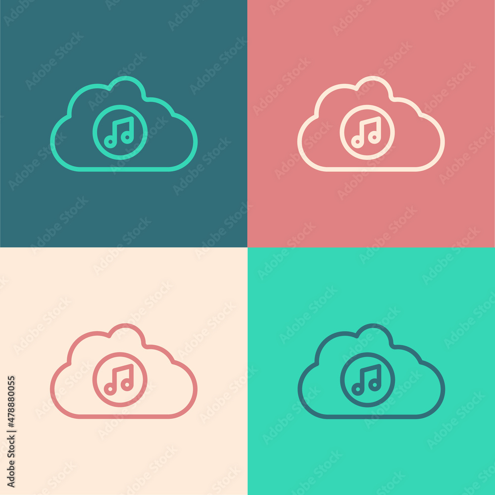 Poster pop art line music streaming service icon isolated on color background. sound cloud computing, onlin