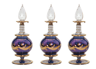 Three Antique Perume Bottles on White Background