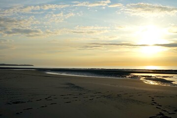 Fototapeta na wymiar beautiful sunset on a beach of the opal coast, Wissant, Escalles, Audinghen, Pas-de-Calais, Hauts-de-France, France