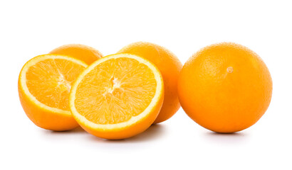 Fototapeta na wymiar Fresh ripe cut oranges on white background