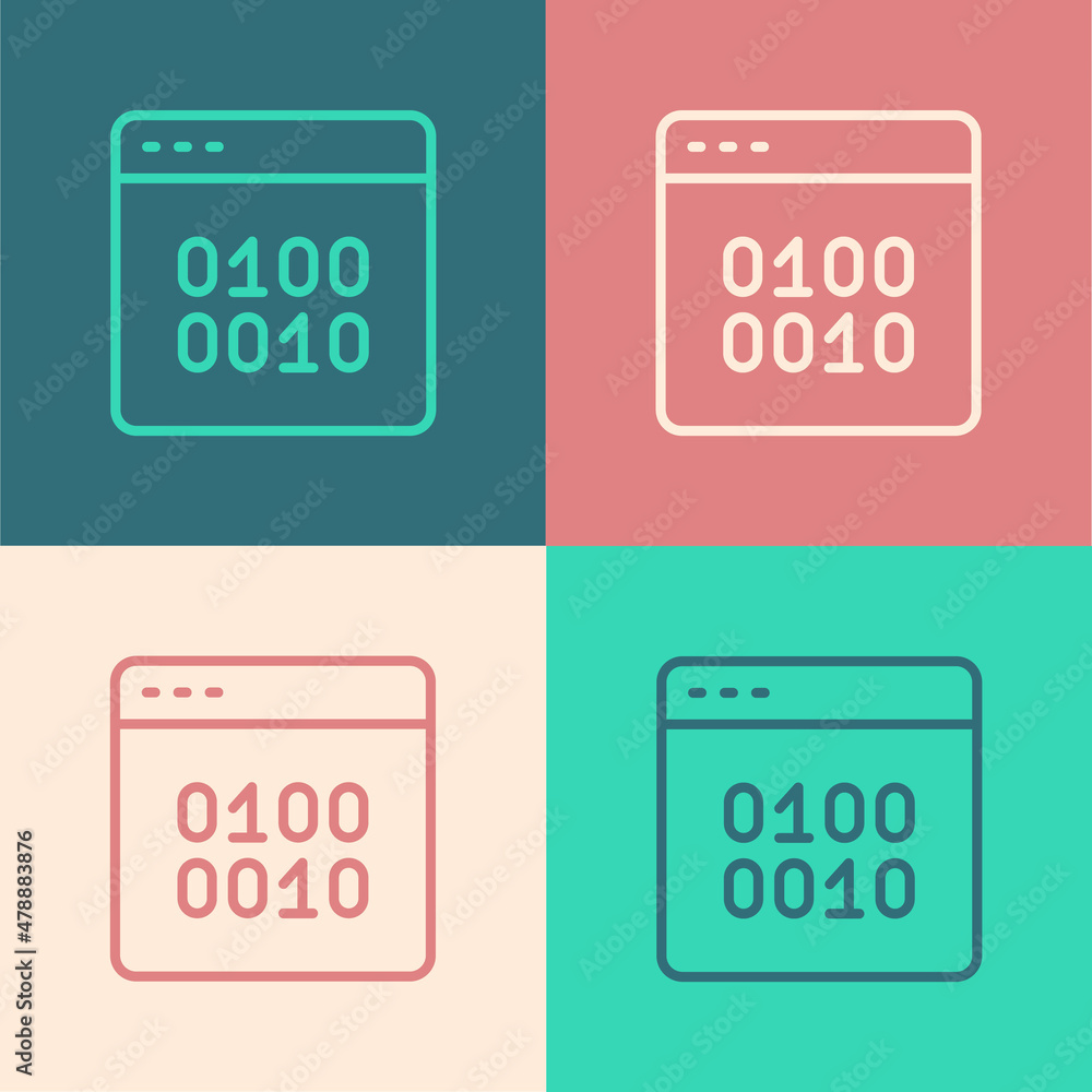 Aufkleber pop art line binary code icon isolated on color background. vector