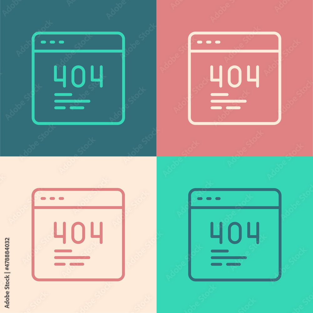 Aufkleber pop art line page with a 404 error icon isolated on color background. template reports that the page