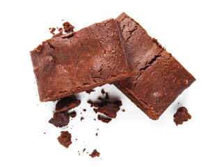 Pieces of tasty chocolate brownie isolated on white background