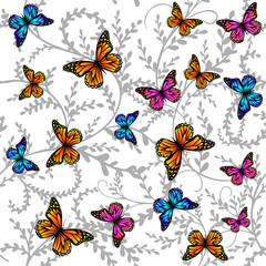 Fototapeta na wymiar Seamless background beautiful twigs with butterflies. Vector illustration