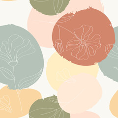 Organic shapes and hand drawn flowers seamless pattern. Vector