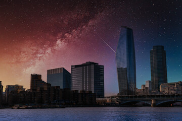 Naklejka premium Night photography galaxy over London