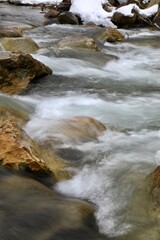 Naklejka na ściany i meble Flowing spring water creates rapids