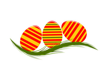 easter eggs in grass isolated on white background