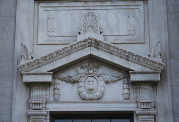 Detail of Historic Bank Building in Downtown area of Small Town