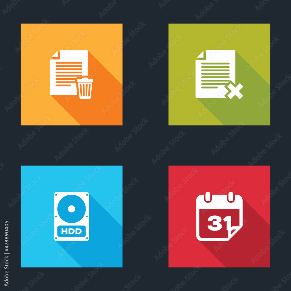 Poster set delete file document, , hard disk drive hdd and calendar icon. vector