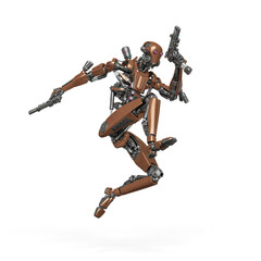 droid soldier is jumping in action holding pistol