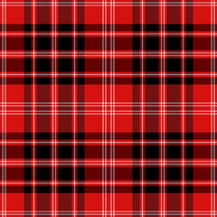 Christmas and new year tartan plaid. Scottish pattern in red, black and white cage. Scottish cage. Traditional Scottish checkered background. Seamless fabric texture. Vector illustration