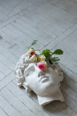 flowers on plaster head