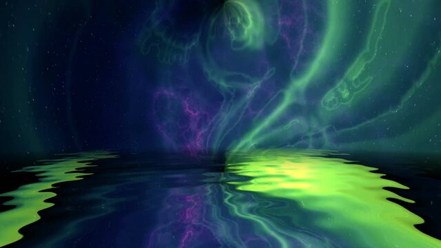 Space Universe With Stars And Galaxies reflected in water
