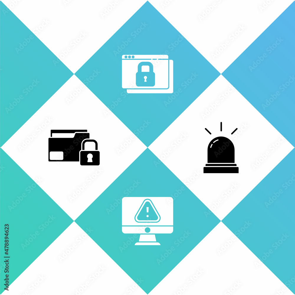 Poster set folder and lock, monitor with exclamation mark, secure your site https, ssl and motion sensor ic