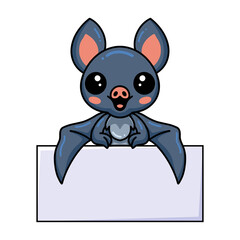 Cute little bat cartoon with blank sign