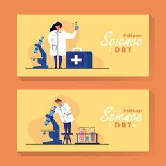 Science - banner scientist set illustration