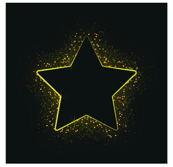 Golden star on black background. Gold sparkling glitter star on black background with light effects.