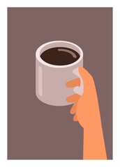 Hand holding coffee cup. Simple flat illustration.