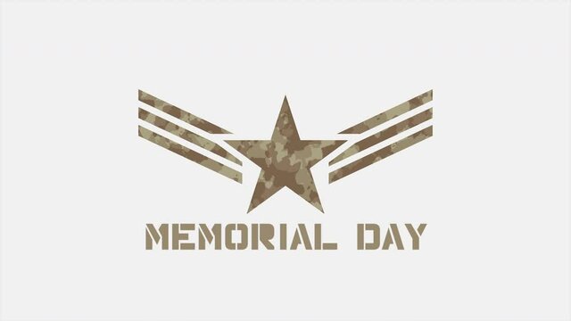Memorial Day with military star and stripes, motion holidays, military and warfare style background