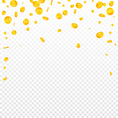 Chinese yuan coins falling. Decent scattered CNY coins. China money. Fancy jackpot, wealth or success concept. Vector illustration.