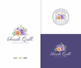 Beautiful watercolor bouquet floral logo template