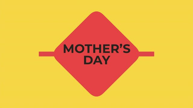Mothers Day with red shape and line on yellow background, motion holidays, fashion and Mothers day style background