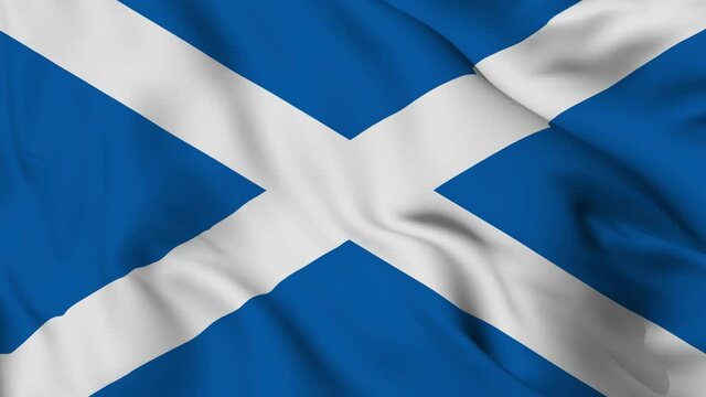 Scotland flag Motion Loop video waving in wind. Realistic Scottish Flag background. Scotland Flag Looping Closeup 4K Ultra Hd. 3840x2160 footage. 3D Animation.
