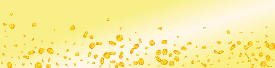 American dollar coins falling. Captivating scattered USD coins. USA money. Fresh jackpot, wealth or success concept. Vector illustration.
