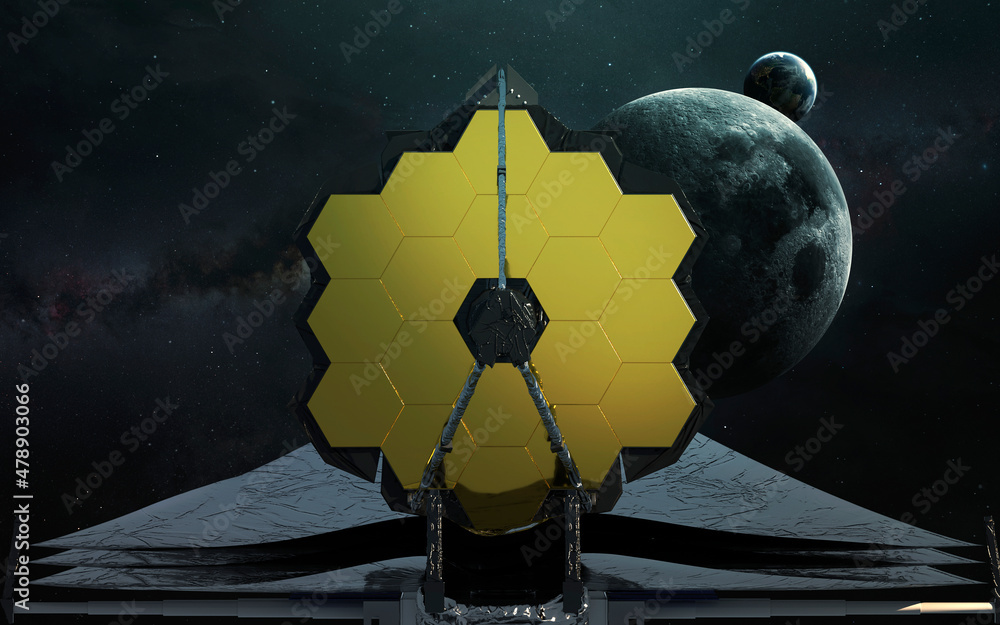 Wall mural the james webb telescope prepares to enter orbit l2. jwst launch art. elements of image provided by 