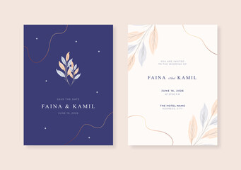 Obraz na płótnie Canvas Beautiful and minimalist purple wedding card template