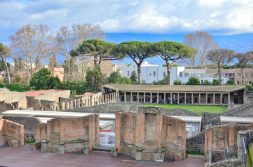 QUADRIPORTICUS OF THE THEATRES OR GLADIATORS BARRACKS in the ruined roman city of Pompei, Italy