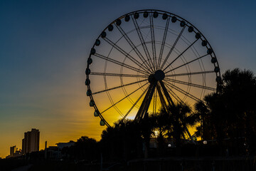 Sunset on Myrtle Beach Boardwalk, Myrtle Beach, South Carolina, USA