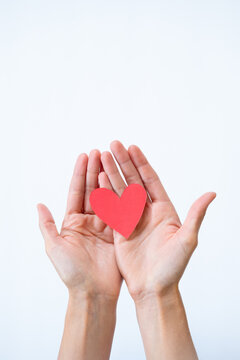 Vertical photo of two hands holding a heart