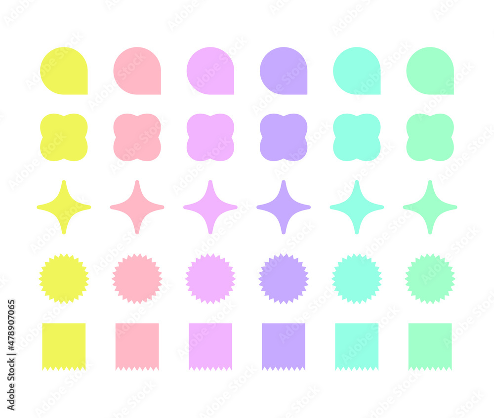 Poster set of various shape icon illustrations. point deco of colorful shapes in the form of polygons, star