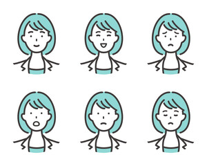 若いビジネスウーマンの表情セット