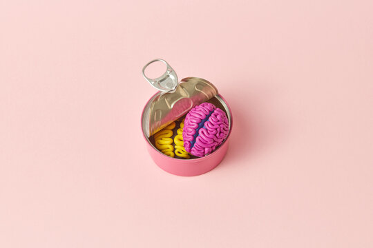 Open tin with brains