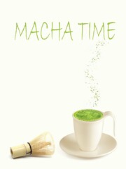 Macha traditional Asian drink made from green powder. Powerful antioxidant. Healthy alternative to coffee and tea.