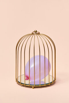 Balloon closed inside golden cage