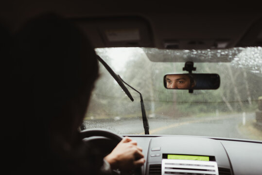 Focused driver on rainy day