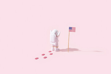 Cosmonaut placing american flag