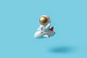 Astronaut in uniform flying on spaceship