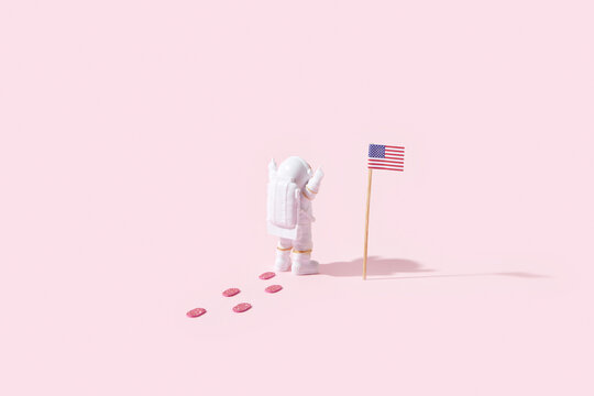 Cosmonaut placing american flag