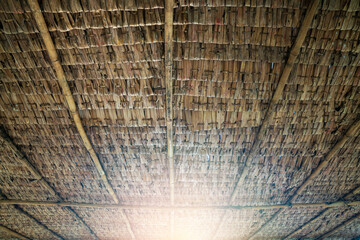 Structure of bamboo huts. Bamboo hut. Bamboo huts for living. The part of the roof is made of...