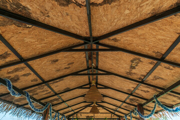 Structure of bamboo huts. Bamboo hut. Bamboo huts for living. The part of the roof is made of bamboo. ceiling is made of bamboo.