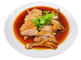 Stewed duck asian thai food isolate white background with clipping path.