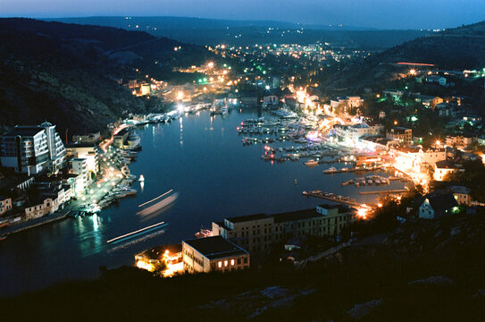 Scenic view of seaside at night 