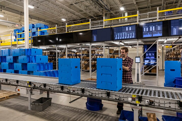 Blue Box on floor of ecommerce warehouse