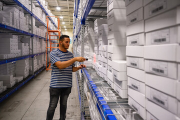 Digital Scanning Product boxes at E-Commerce Warehouse 