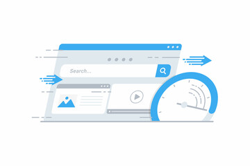 Web browser with speedometer testing speed of internet connection vector illustration